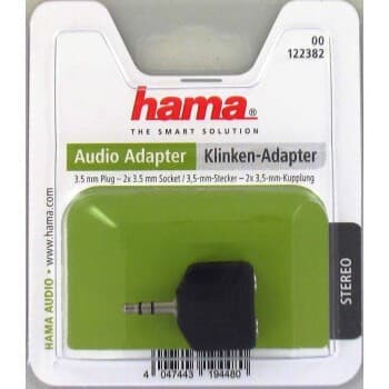 Lydadapter 2x3,5 mm Jack til 3,5 mm Stik, Sort, Dobbelt Hovedtelefonfordeler