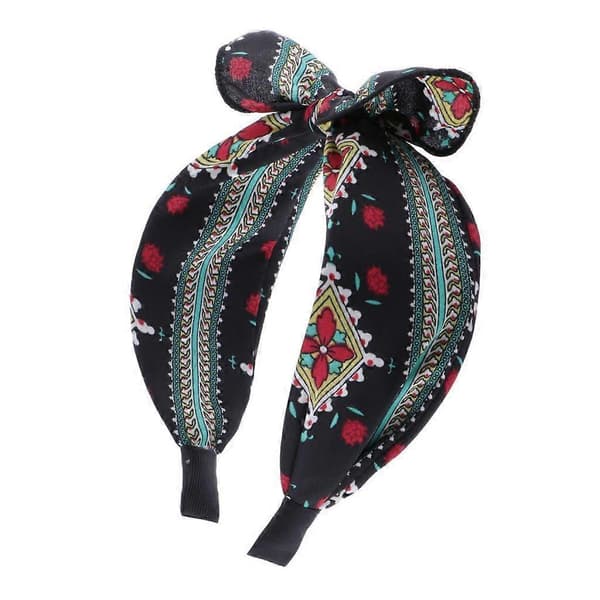 Boho Blomster Sløjfe Hårbånd, Håndlavede Søde Sløjfe Hårbøjler til Kvinder Black