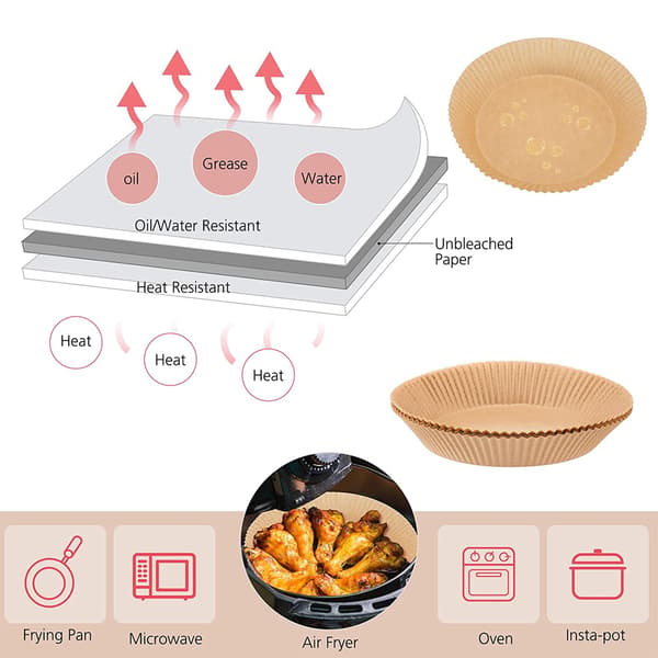 50 st Air Fryer-foder, engångs non-stick oljeabsorberande papper för bakning, grillning, ugn