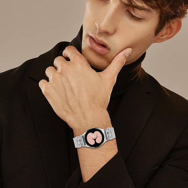 Urrem i rustfrit stål til Galaxy Watch 4/5/6, sølv, sommerfuglespænde, quick release