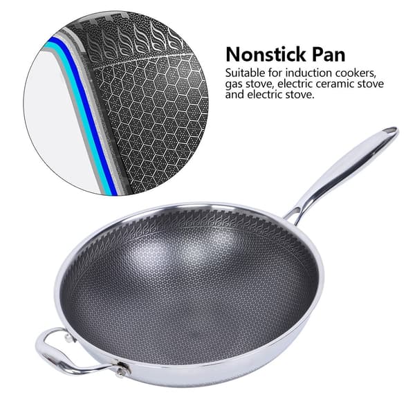 304 rustfrit stål nonstick stegepande, 32 cm, multifunktionel bage- og kogegryde