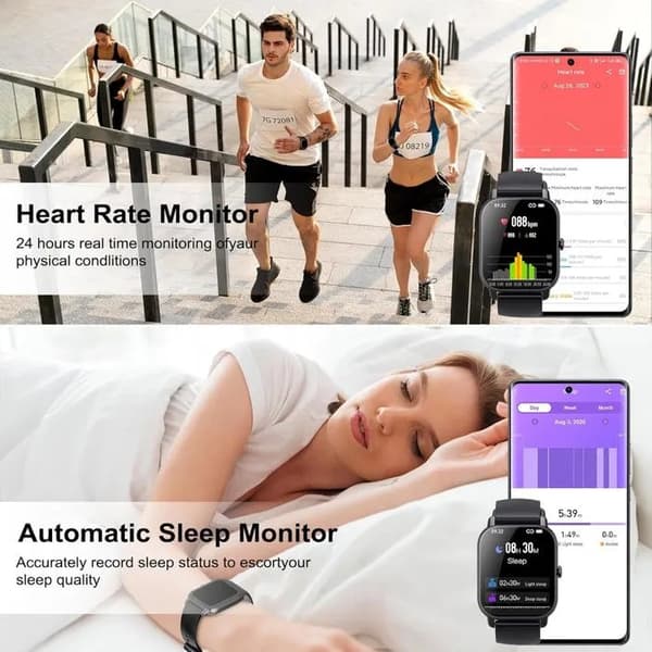 Smartwatch med Bluetooth-opkald, 1,85\" HD, 110+ sportstilstande, puls- og søvntracker