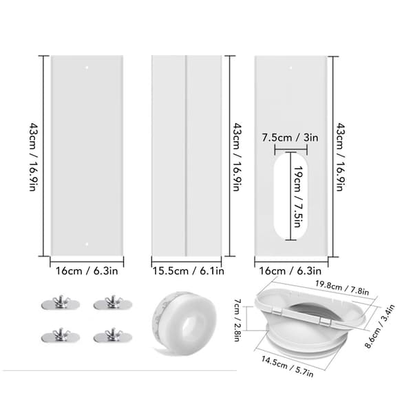 Universal Justerbart Vinduesudluftningssæt til Aircondition, PVC, 4 Plader, Nem Installation, til 140 cm Vindue