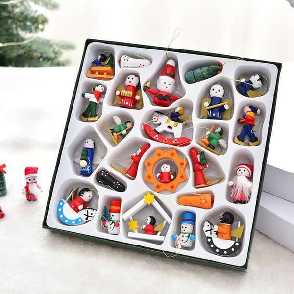 Handgjord julkalender 24 dagar, hängande prydnader, förpackad uppsättning