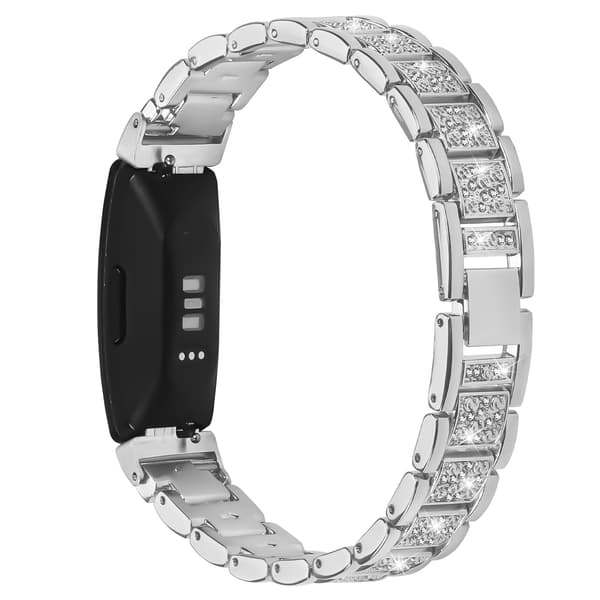 Rustfrit Stålrem Kompatibel med Fitbit Inspire 1/2/HR, Justerbar, Sølv, Diamantaccent