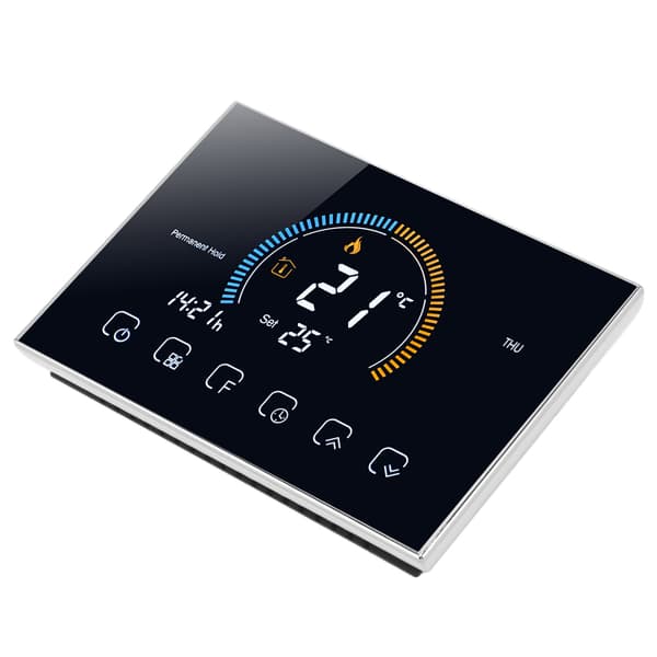 Programmerbar termostat, LCD-pekskärm, pannuppvärmning, AC 95-240V, svart