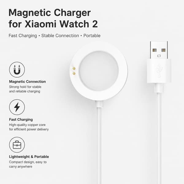 Magnetisk oplader til Xiaomi Watch 2, hurtigopladningskabel, hvid, bærbar