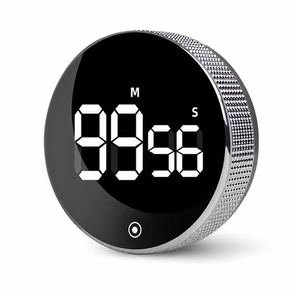 Magnetisk LED Køkkentimer, Lydløs Nedtælling, Roterende, Sort