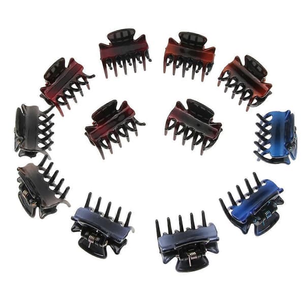 Pakke med 12 Små Hårklemmer i Resin, Variert Sett 4 Pcs