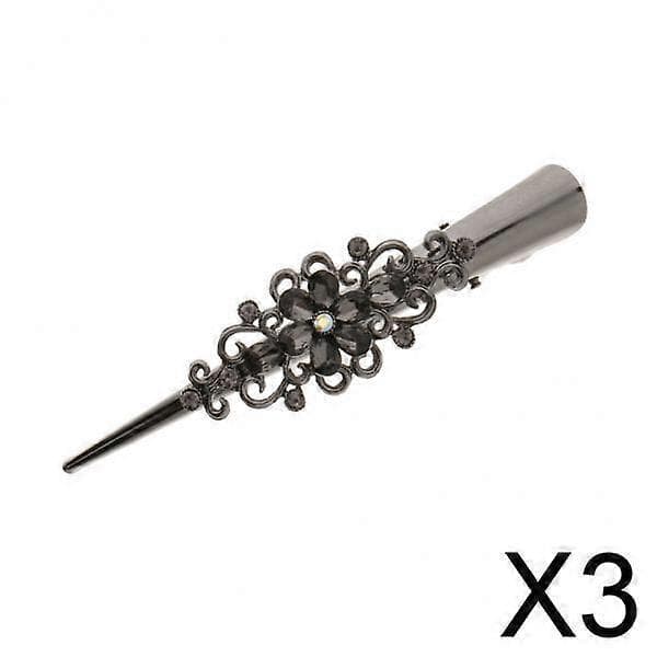 3x Piger Rhinestone Clips Hårklemmer Hårnål Hårklemme Sort