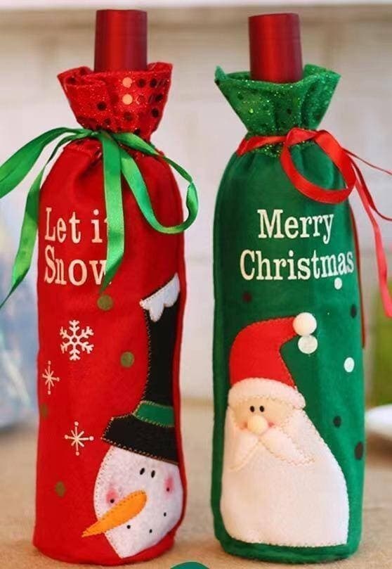 Snögubbe Vinflaskskydd, Juldekoration, Festlig Flaskskydd, Röd & Grön