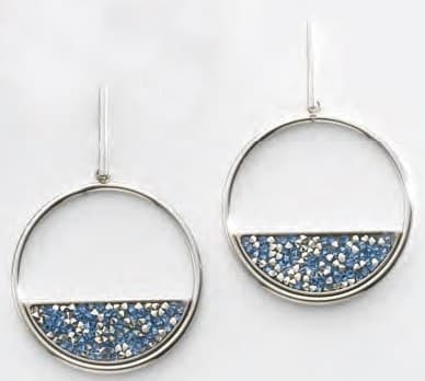 Silver Hoopörhängen med Blå Sten, Rostfritt Stål, Victoria Stil
