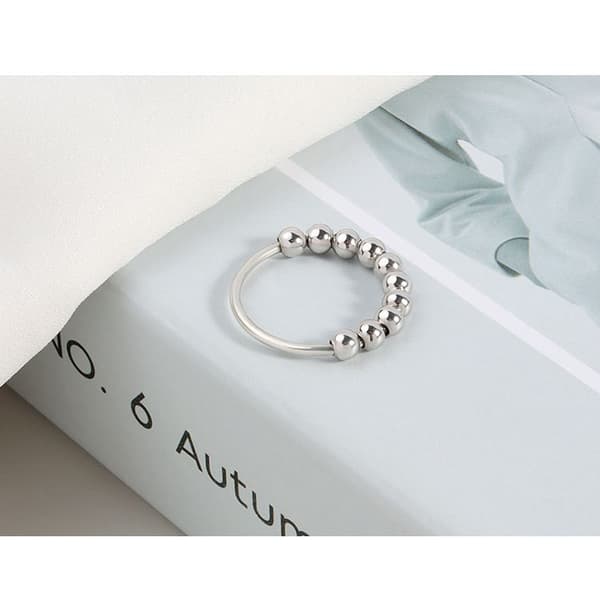 Anti-stressring med 10 roterende perler, kobber, sølv, 20,5 mm, angstlindring