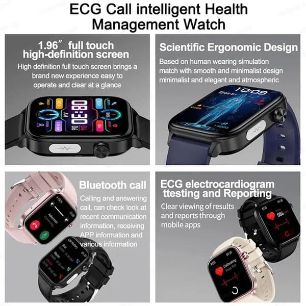Smartwatch til mænd og kvinder, EKG PPG Blodfedt Urinsyre Sundhedsmonitor, Bluetooth-opkald, Sort Stål