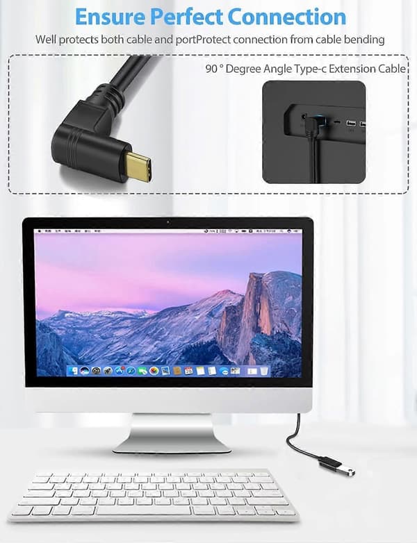 Hurtiglading USB Type C Opp eller Ned Vinkel 90 Grader Hann til USB Type C Hunn 3 AMP Synkroniserings- og Ladekabel