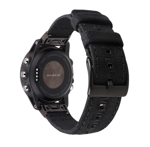 Urrem i kanvas til Garmin, sort, 22 mm M, vævet, rustfrit stål, behagelig