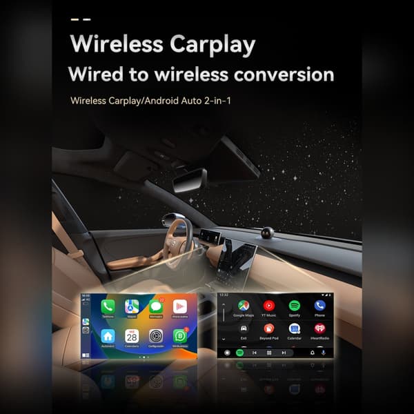 Trådløs Carplay Android Auto-adapter, 2-i-1 USB-dongle, kompatibel med VW Volvo Audi BMW, sort