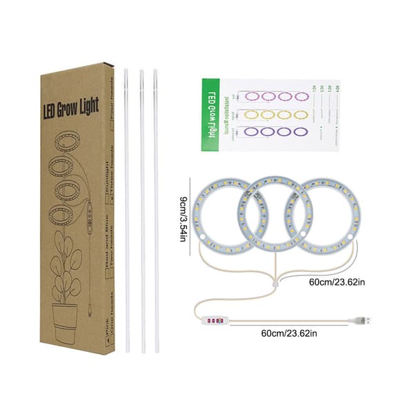 LED-plantegroeilamp, 3 hoveder, 5 dæmpbare tilstande, timing, USB, til potteplanter drivhus