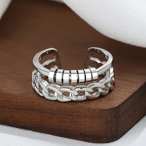 Justerbar antistressring med roterande ringar, silver, koppar, 8 mm