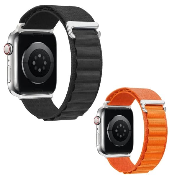 2-pak nylonremme til Apple Watch SE 3 44mm, sort/orange, holdbare