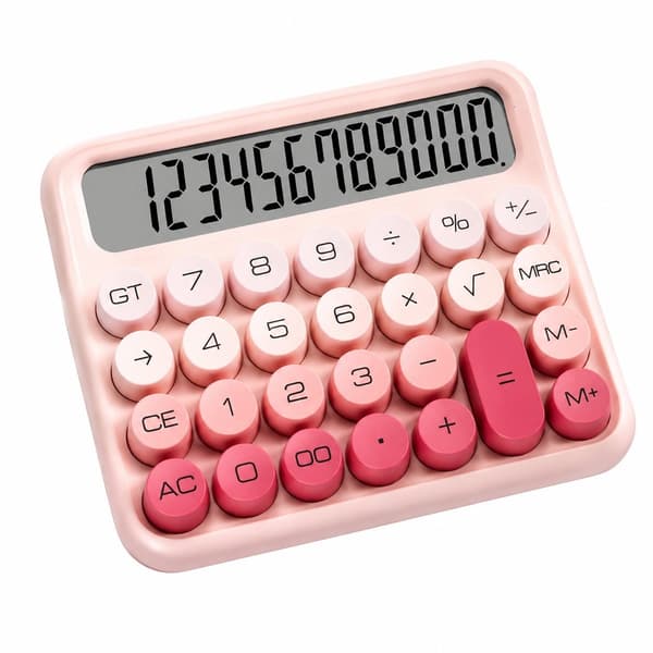 Lydløs Lommeregner, Gradient Pink, 12-Cifret, Lydløs, Stort Display, til Studerende Kontor Bogføring