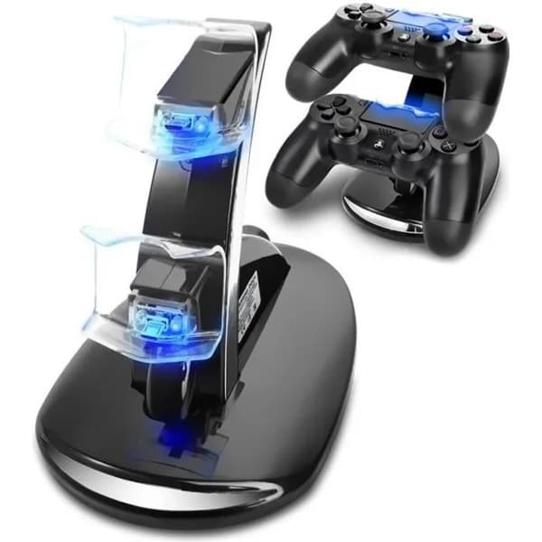 PS4 Dobbelt Controller Opladningsstation, Dobbelt USB Oplader, Sort, Kompatibel med PS4