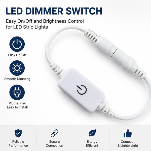Mini LED Dimmer Berøringsbryter, 12-24V 4A, Ensfarget, Lysstyrkekontroller, Hvit