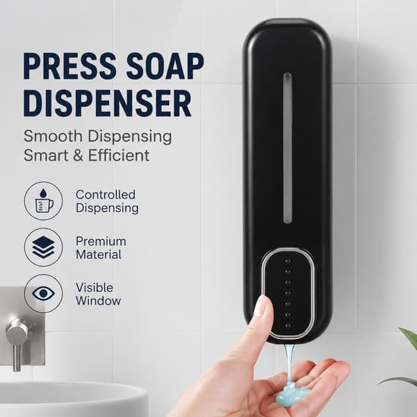 Vægmonteret manuel sæbedispenser, uden boring, plast, til hotelshampoo, bruser, håndsprit
