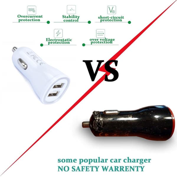 Dobbel USB billader 5V 2.4A, hvit, hurtiglading med LED-indikator
