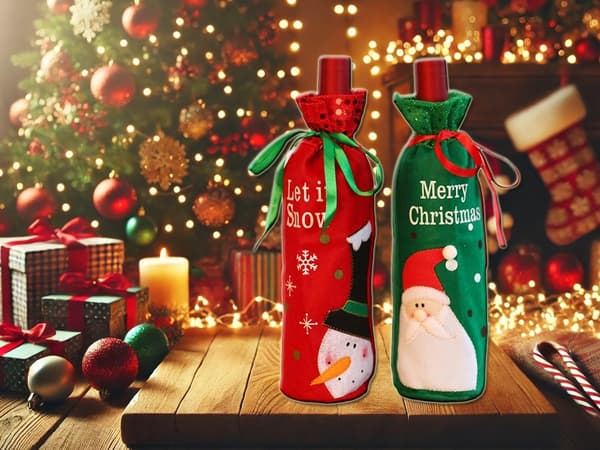 Snögubbe Vinflaskskydd, Juldekoration, Festlig Flaskskydd, Röd & Grön