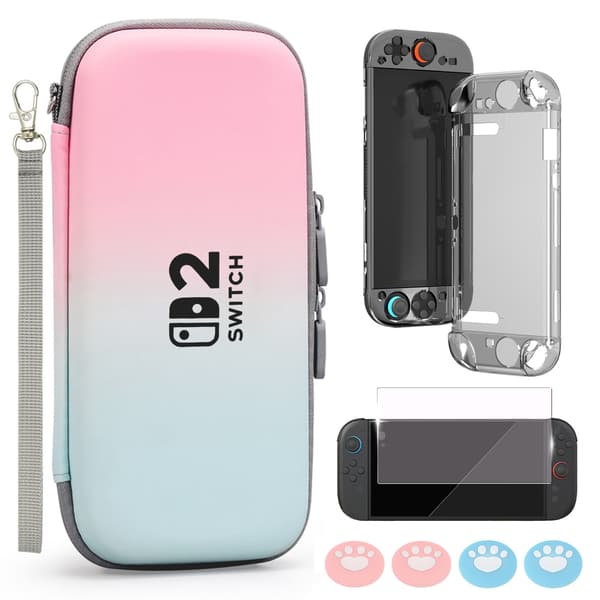 Bärväska för Switch 2, Rosa+Blå, Hårt Skyddande Resefodral