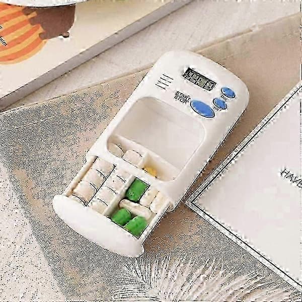 Smart Bærbar Multi-alarm Timer Pillepåmindelse Medicinboks i Hvid med Programmerbare Indstillinger til Ældre og Daglig Medicin