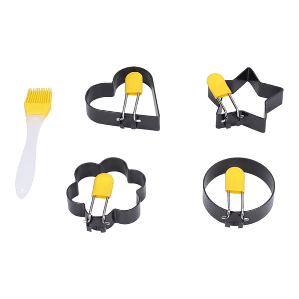 Non-Stick Stekeeggringer i Rustfritt Stål med Sammenleggbart Håndtak, Silikonbørste, Eggformer