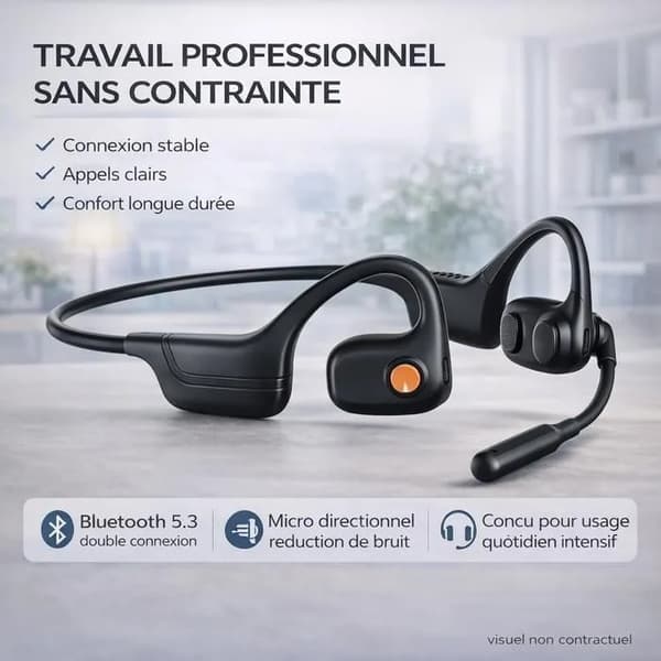 Bluetooth Bone Conduction Hovedtelefoner, Støjreducerende Mikrofon, 10 Timers Batteri, Sort