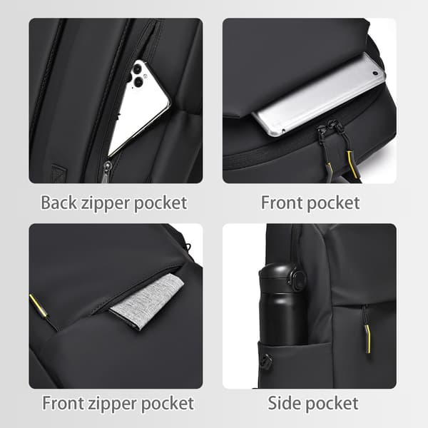Vandtæt Laptop Rygsæk 15,6 Tommer, Sort, Polyester, Holdbar Computertaske til Rejser