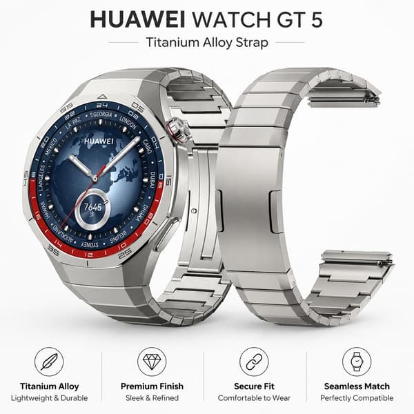 Titaniumrem til Huawei Watch GT 5 Pro 46mm, Sort, Premium Metalrem