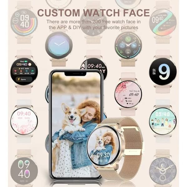 Dame Smartwatch 1,32\" Bluetooth Opkald, Puls, SpO2, Blodtryk, Søvntracker, IP67, Pink