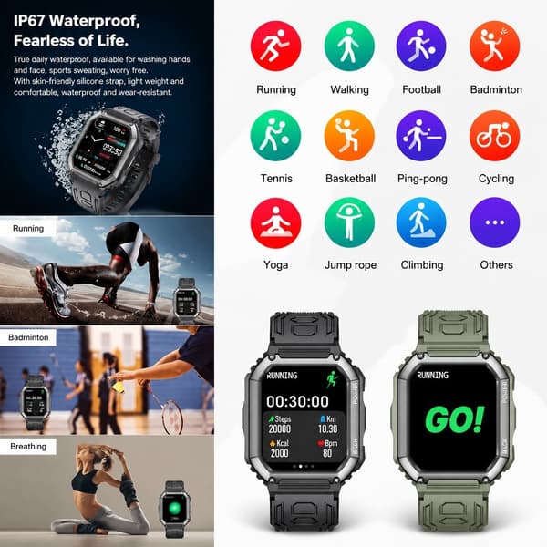 1,8\" AMOLED Smartwatch, Bluetooth 5.2 Opkald, Kompatibel med Android, Puls, Fitness Tracker