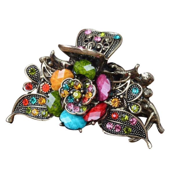 Retro Blomst Hårklemme Rhinestone Hårklemme Hårklo Hårtilbehør Multicolor