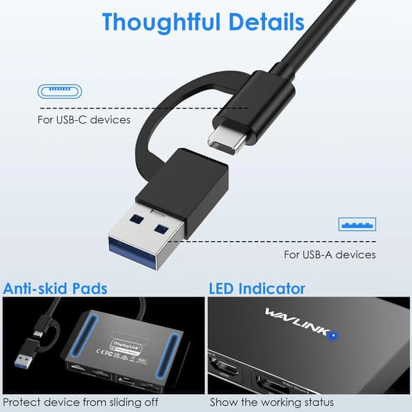 USB 3.0 -keskitin ja USB-C–DisplayPort HDMI -sovitin, kaksi 5K/4K@60Hz