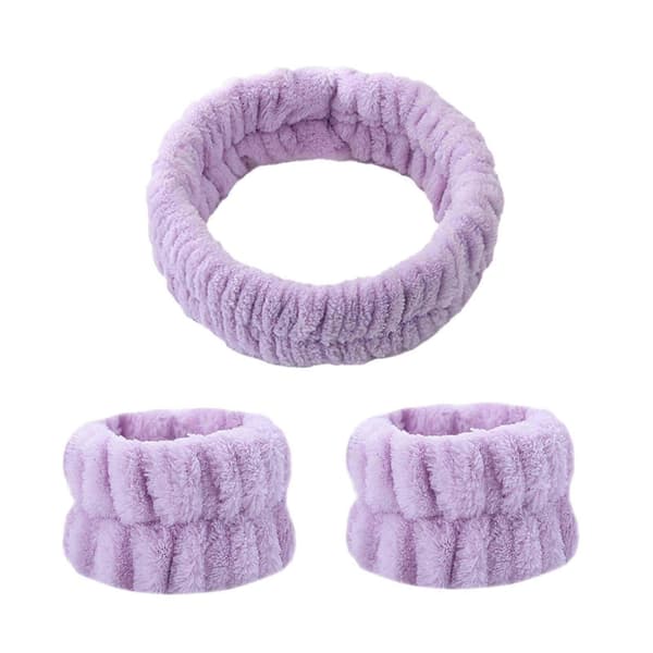 Gjenbrukbart Spa Hodebånd Håndleddsvaskebånd Ansiktsvask Sett Inkluderer 1 Mikrofiber Light Violet