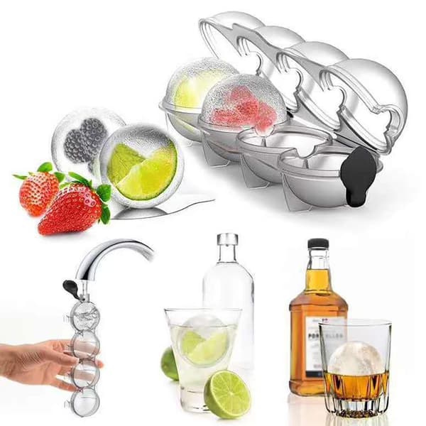 4-håls rund isbollsform, whiskyisbitsform, silikon, 4-kopplad