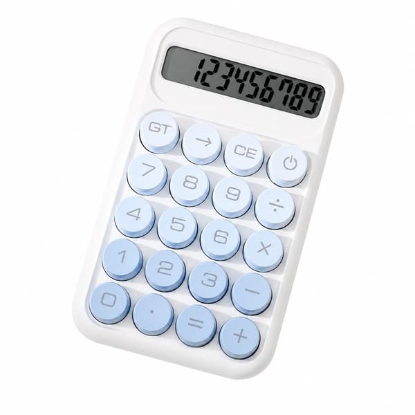 Mini skrivebordskalkulator blå, søt sukkerbitdesign, 10-sifret display, ABS, for kontor og skole
