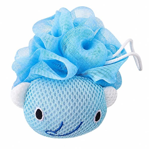 Tecknad duschpuff luffa kroppsskrubb, blå elefant, PE badboll för rengöring