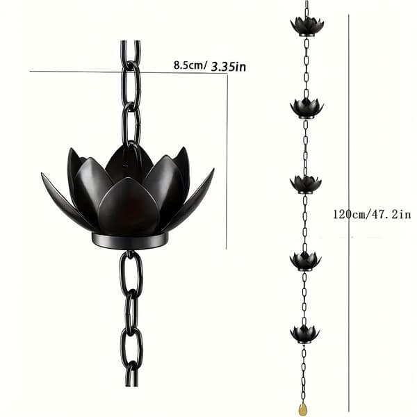 Sort Lotus Regnkæde, Elegant Havehængende Kæde til Dekorativ Dræning