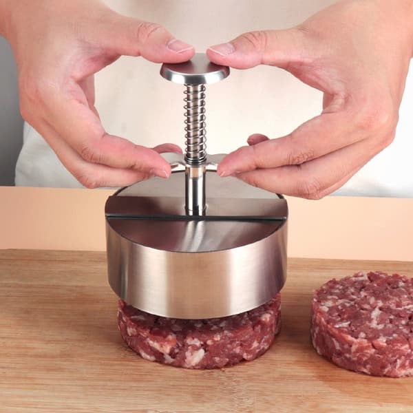 Burgerpresse i rustfrit stål 304, 11 cm, non-stick, nem at rengøre, til hjemmelavede bøffer 11 cm