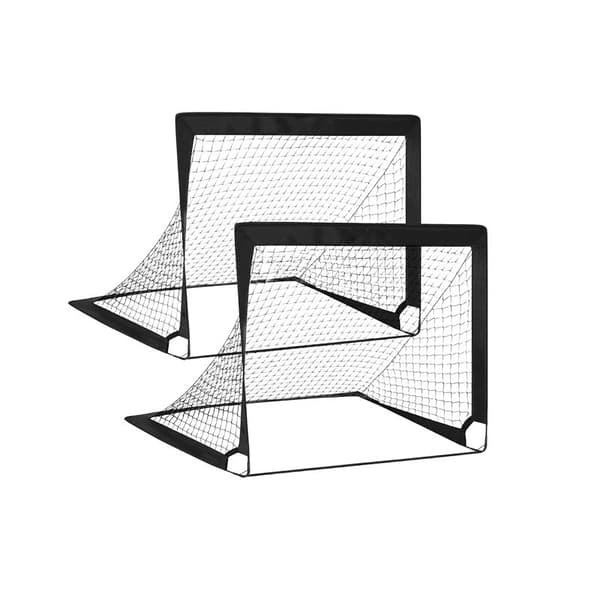 Bærbart Foldbart Fodboldmål til Børn med Bæretaske, Indendørs Udendørs Træningsnet til Småbørn Black 2 pack