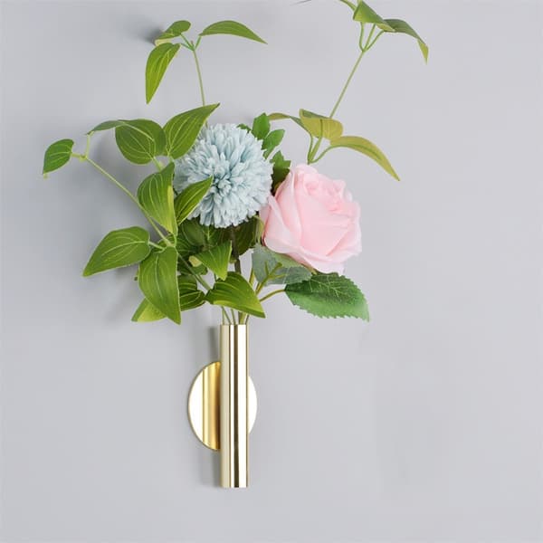 Vægvase i guld rustfrit stål til tørrede blomster, selvklæbende uden boring, 10,8x2x0,6cm