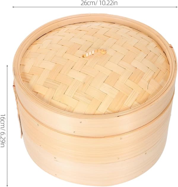 Handvävd ångkorg med lock 26 cm för dumplings, grönsaker, bullar, asiatisk matlagning