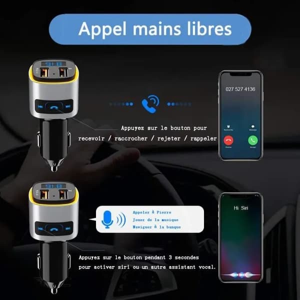 Bluetooth FM-lähetin, QC3.0 autolaturi, Hands-Free-adapteri, Värikäs valo